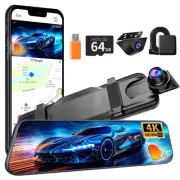 4K Mirror Dash Cam Front and Rear, Voice Control Rear View Mirror Camera, 10'...