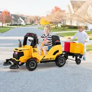 Costway 12V Ride On Car Electric Street Sweeper Truck Garbage Cans Toy w/Remote&LED Light Yellow