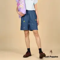 在飛比找momo購物網優惠-【Hush Puppies】女裝 短褲 趣味刺繡牛仔打摺短褲