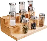 Bamboo Spice Rack Organizer for Cabinet, 3-Tier Bamboo Spice Organizer Spice Storage, Home Seasoning Tiered Can Goods Racks Wood Shelf for Kitchen Cabinet, Pantry and Countertop (3-Tier Step Rack)