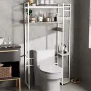 FIN 4-Tier Heavy Duty Bathroom Storage Shelf Over-The-Toilet Organizer Rack w/ Hooks