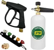 FGDCHNJ Foam Cannon Lance with 1/4” Standard Quick Connector for Pressure Washer Gun Plus 5pc Nozzle Tips and Holder; M22-14mm Short Washer Gun