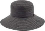 Women's Camelia Cloche Hat with Matching Straw Trim, Black, One Size
