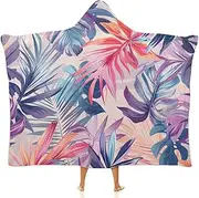 [Ausinbed] Palm Leaves Wearable Cloak Hooded Blanket Fleece Hooded Robe Cloak Arctic Velvet Warm Throw Quilt Poncho Soft Nap Blanket Novelty Blanket Air Conditioning Blanket,40"x50"