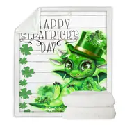 Green Clover St Patricks Day Lil Dragon Throw Blanket
