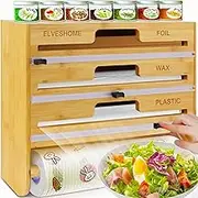 Foil and Plastic Wrap Organizer, Paper Towel Holder Wall Mount, 5 in 1 Plastic Wrap Food Dispenser with Cutter for 12" Wax Paper Parchment Roll Aluminum Foil Dispenser for Kitchen Organization Storage