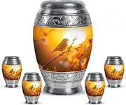 Sparrow Urn - Keep Sake Urns for Human Ashes - Urns for Human Ashes - Yellow Large Funeral for Human Ashes Adult Female - Urn for Human Ashes Adult Men (Combo 10 Inch & 3 Inch, Set of 5)