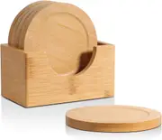 Bamboo Coasters with Holder - Set of 6 for Home and Kitchen