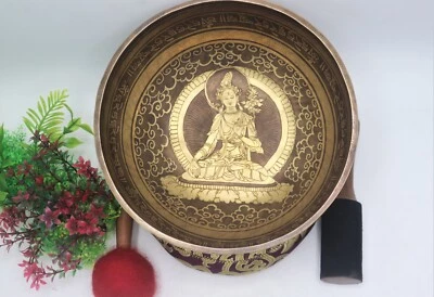 Exquisite 9-inch Singing Bowl Engraved with the divine presence of Green Tara-