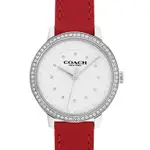 COACH 紅色真皮錶帶晶鑽鑲嵌女士腕錶