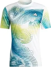 [adidas] Men`s Printed AeroReady FreeLift Tennis Top White and Lucid Lemon