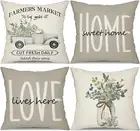 Farmhouse Pillow Covers 18X18 Set of 4,Eucalyptus Leaves Decorations Truck Vase