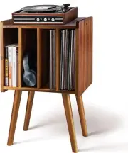 Wooden Record Player Stand & Storage Table - 4-Shelf for Vinyls Collection