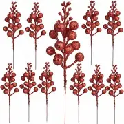 20 Pack Christmas Glitter Berries Stems, 8 Inch Champagne Artificial Christma...
