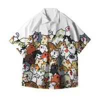 在飛比找ETMall東森購物網優惠-輕漫物語夏季印花圖案短袖襯衫開衫男士貓咪卡通休閑襯衫上衣潮