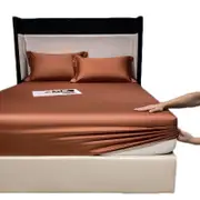 Catzon Soft Luxury Silky Satin Bed Sheets Pillowcase 3 Piece Set Bedding-FlaxCoffee