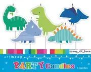 DINOSAUR PARTY CANDLE SMALL 5PK CAKE TOPPER DECORATION DINO ROAR PARTY SUPPLIES
