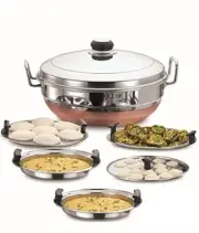 Stainless Steel With Copper Bottom Base Kadhai Idli Maker Steamer Cooker