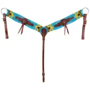 Sunlit Sky Teal Blue/Yellow Mohair Wool & Leather Breastcollar Adjustable