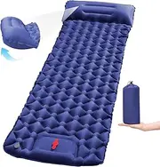 Camping Sleeping Pad, Ultralight Inflatable Sleeping Mat with Pillow, Built-in Foot Pump, Portable Camping Air Mattress for Backpacking Hiking Traveling Tent (Blue)