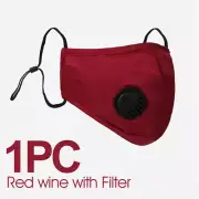 Reusable Face Mask Air Purifying Cotton Mouth Cover PM2.5 filter burgundy