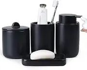 Umlaca Ceramic Bathroom Accessories Set 4 Pcs - Includes Soap Dispenser,Toothbrush Cup,Soap Dish,Storage Jar, Black Bathroom Sets Complete Bathroom Modern Decor, Gift for Home Apartment