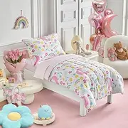 4 Pieces Toddler Bedding Set for Gilrs Toddler Bed Set - 1 Toddler Comforter + 1 Toddler Fitted Sheet +1 Flat Sheet +1 Pillowcase-SYUTBS31-Toddler