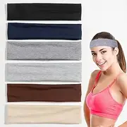 [Paifeancodill] Yoga Headbands for Women, 6 Pcs Stretchy Cotton Non Slip Elastic Sweat Hairbands Soft Fabric Sport Hair Bands Hair warp Athletic Headbands ​Workout Yoga Running Sport Exercise
