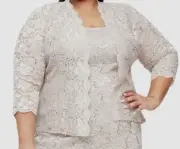 SLNY Women's Beige Lace Open-Front Jacket Plus Size 16W