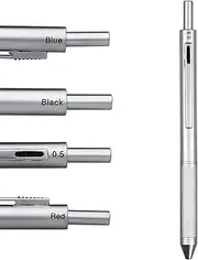 DUNBONG 4 in 1 Multicolor pen, Metal Cased Multifunction Pen, 0.5mm Mechanical Pencil, Red Ball Pen, Blue Ball Pen and Black Ball Pen (Silver)