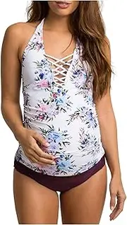 [BLEXX] Halter Maternity Swimwear，Maternity Swimsuit Women's Pregnancy Bikini Conservative High Waist Swimsuit