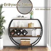 Fin Console Table Industrial Entryway Table With 4-Tier Open Storage Shelf Wood And