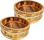FUNOMOCYA Traditional Japanese Sushi Rice Mixing Tub 2pcs Wooden Storage Pail for Sushi Rice Sauna