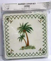 Reston Lloyd Burner Cover Set Gas Stoves 9”X 9” Set Of 4 Coconut Palm Tree 2002