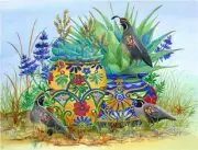 Southwest Accent & Decor Tile Susan Libby Quail Pot Art SLA077AT