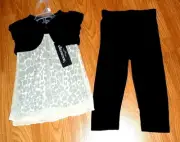 *ELLEMENNO PANTS SET 3 PIECE SIZE 12 MONTHS BLACK VELOUR LEOPARD PRINT NWT
