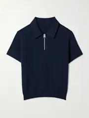 [KHAITE] KHAITE - Gulliame Wool-blend Polo Top - Navy - large large Blue