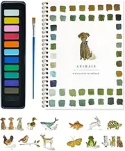 Watercolor Workbooks, Beginner-Friendly Watercolor Painting Kit，24 Colors Watercolor Paint Set with Paint Brush,Water color Book for Kids Adults Teens for Artists (animals)