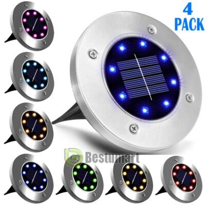 4Pcs Solar In Ground Lights Outdoor Buried Lamp Disk RGB LED Lawn Pathway Garden