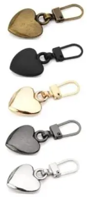 5Pcs Multicolor Heart Shaped Zipper Pull Replacement Metal Zipper Backpack