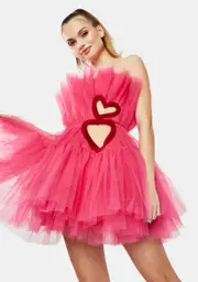 [Kiki Riki] Fuchsia Heart Cutout Tulle Mini Dress
