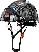 Aolamegs Safe Full Brim Hard Hats Construction OSHA Approved with Clear Visor - Cascos De Construccion Vented Hard Hat with Chin Strap ANSI Z89.1 Adjustable Cool Vent Work Safety Helmet for Men Women