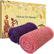 SPMKTBOZAI African Net Sponge Authentic, 2 Pieces African Exfoliating Sponge Real African Net Black Owned, African Bath Sponge Back Scrubber, Body Exfoliator Shower Bath Accessories (Yellow, Pink)