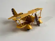 Mini Yellow Metal Biplane Airplane Model Stars Rotating Wheels and Propeller