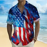 Independence Day Men's US Flag Patriotic Fourth of July Shirt Summer Shirt Button Up Shirt Short Sleeve Fashion Casual Holiday Summer Spring Turndown 3D Print