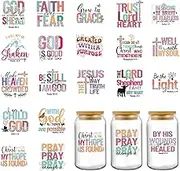 Bible Verse UV DTF Stickers - 20 Sheets God is Good Christianity Uvdtf Tumbler Wraps for 16 oz Glass Water Bottle, Motivational Quotes Transfer Sticker Decals DIY Coffee Mug Decor for Religious Gifts