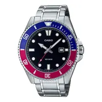 在飛比找ETMall東森購物網優惠-【CASIO 卡西歐】運動潛水錶 藍X紅 不鏽鋼錶帶 防水2
