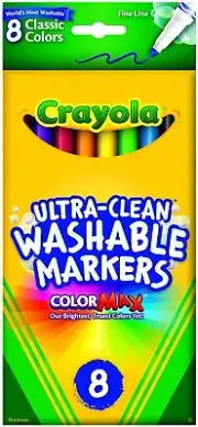 Crayola Ultra Clean Washable Markers, 8-Count Fine Line Markers, Home School Art