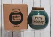 Muddy Waters Pottery Word Jar - Party Money - Green w/cork Top Handmade - New