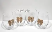 Coastal Beach Flip Flops Bling Rhinestone Stemless Wine Glasses Set of 4
